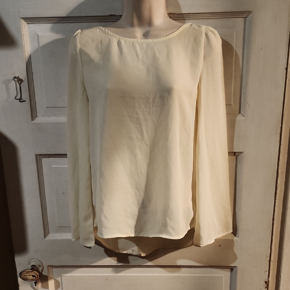 Tobi Long Sleeve Criss Cross Back Sheer Top XS